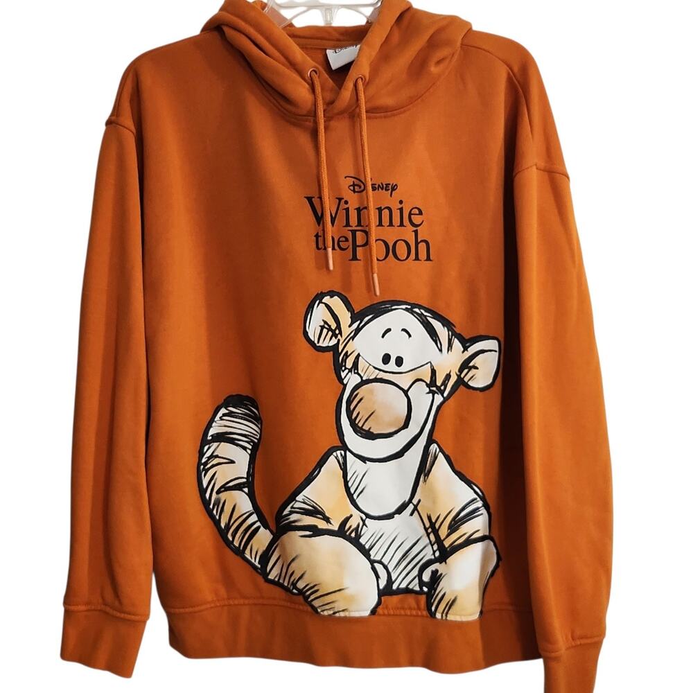 DISNEY TIGGER PULLOVER HOODIE ORANGE TIGER ADULT LG POCKETS WINNIE THE POOH READ